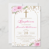 Invitation Arch rose Floral Parties scintillant or fille Bapt (Devant)