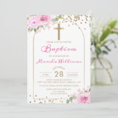 Invitation Arch rose Floral Parties scintillant or fille Bapt (Debout devant)