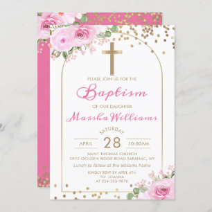 Invitation Arch rose Floral Parties scintillant or fille Bapt
