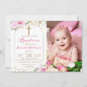 Invitation Arch rose floral Parties scintillant or fille Bapt (Devant)