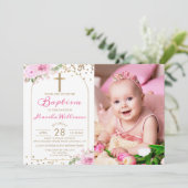 Invitation Arch rose floral Parties scintillant or fille Bapt (Debout devant)