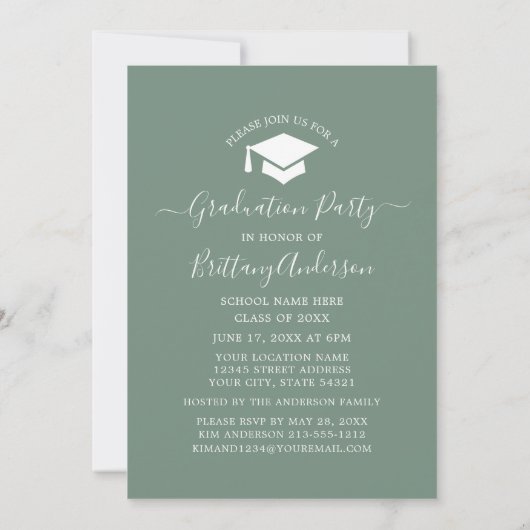 Invitation Arch Sage moderne Green Graduation Party (Dos)
