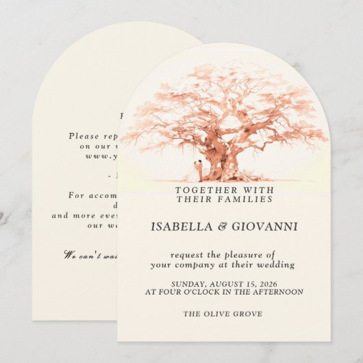 Invitation Arch Sunset Olive Tree Destination Wedding (Devant / Derrière)