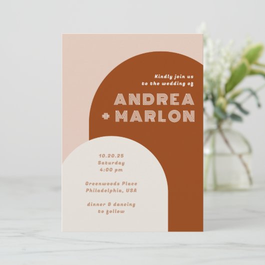 Invitation Arch Super Rétro Mariage en terre cuite (Debout devant)