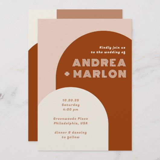 Invitation Arch Super Rétro Mariage en terre cuite (Devant / Derrière)