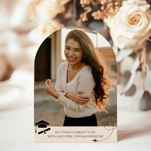 Invitation Arch World Map voyage aventure commence Graduation