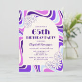 Invitation Arche à fleurs rétro violet bleu Anniversaire (Debout devant)