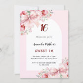 Invitation Arche à flores roses Sweet 16 (Devant)