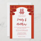 Invitation Arche à lanterne mariage rouge double bonheur (Devant)