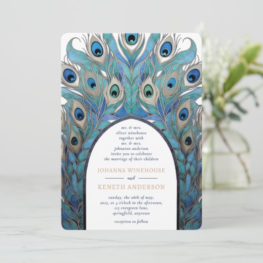 Invitation Arche Abstraite Peacock | Monogramme (Debout devant)