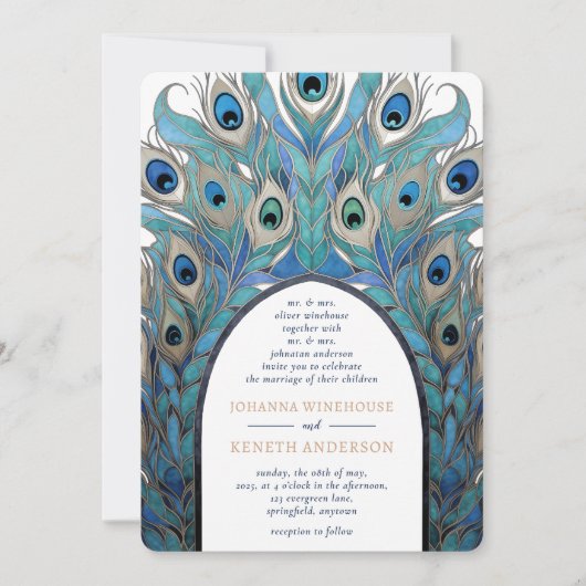 Invitation Arche Abstraite Peacock | Monogramme (Devant)