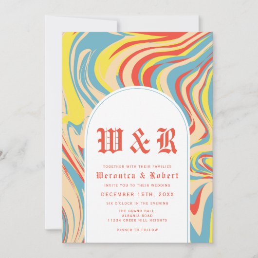 Invitation Arche Abstraite rétro les années 70 Monogramme (Devant)