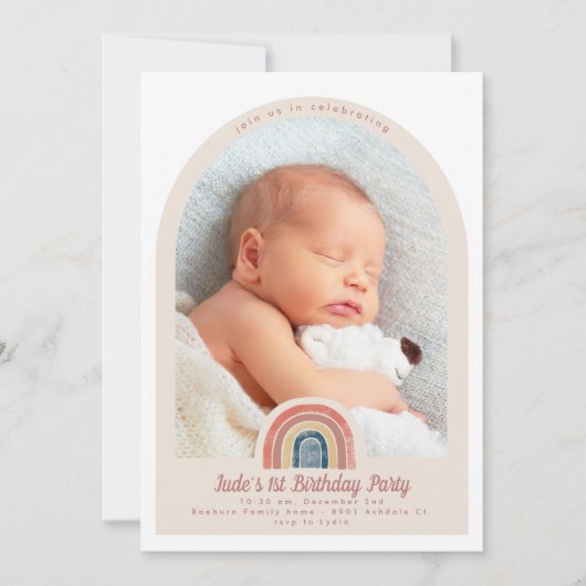 Invitation Arche arc en ciel Photo 1er Anniversaire Inviation (Devant)