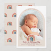 Invitation Arche arc en ciel Photo 1er Anniversaire Inviation (Devant / Derrière)