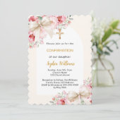 Invitation Arche arc rose beige floraux Confirmation (Debout devant)