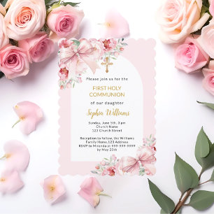 Invitation Arche arc rose Fleur rose Première communion