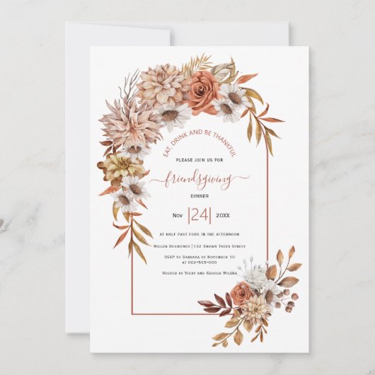 Invitation Arche avec fleurs d'automne terre cuite amis (Devant)