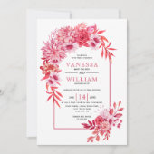 Invitation Arche avec fleurs rouges roses et mariage feuille (Devant)