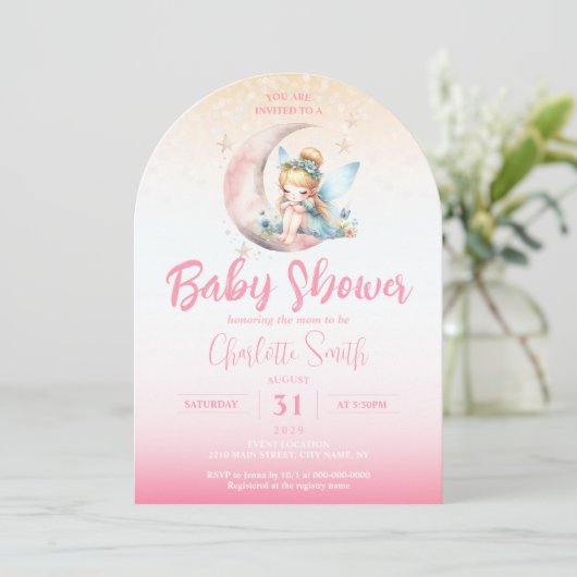 Invitation Arche Baby shower Fille Rose (Debout devant)