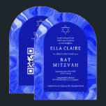Invitation Arche Bat mitzvah en marbre bleu étoile QR Bar<br><div class="desc">Carte parfaite pour annoncer un bat mitzvah, bar mitzvah ou une autre célébration juive ! L'aquarelle pivotante pour vous à l'avant et à l'arrière ! ENTIÈREMENT PERSONNALISABLE ! Cliquez sur "Personnaliser" ci-dessus pour modifier le texte. Cliquez sur "modifier à l'aide de l'outil de conception" pour ajuster les polices, les couleurs...</div>