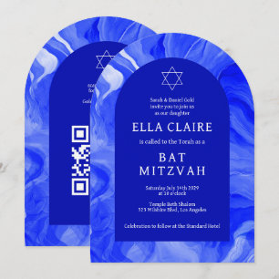Invitation Arche Bat mitzvah en marbre bleu étoile QR Bar
