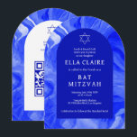 Invitation Arche Bat mitzvah en marbre bleu étoile QR Bar<br><div class="desc">Carte parfaite pour annoncer un bat mitzvah, bar mitzvah ou une autre célébration juive ! L'aquarelle pivotante pour vous à l'avant et à l'arrière ! ENTIÈREMENT PERSONNALISABLE ! Cliquez sur "Personnaliser" ci-dessus pour modifier le texte. Cliquez sur "modifier à l'aide de l'outil de conception" pour ajuster les polices, les couleurs...</div>