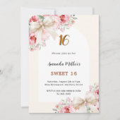 Invitation Arche beige florale rose arche Sweet 16 (Devant)