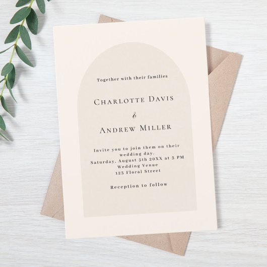 Invitation Arche beige simple mariage élégant