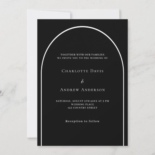 Invitation Arche blanche noire mariage moderne (Devant)
