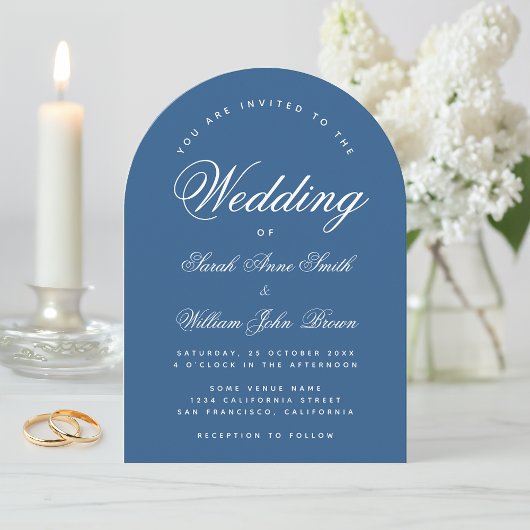 Invitation Arche Bleue Classique Simple Élégant Mariage Scrip