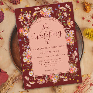 Invitation Arche Bohème Fleur Sauvage Terracotta Foncé Mariag