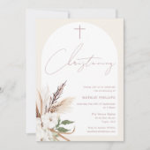 Invitation Arche Bohème Fleurie Beige Crème Baptême (Devant)