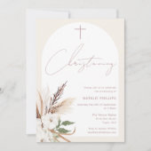 Invitation Arche Bohème Florale Beige Crème Baptême (Devant)