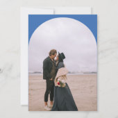 Invitation Arche boho moderne 2 photos mariage rétro bleu (Dos)