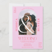 Invitation Arche boho moderne 2 photos mariage retro rose (Devant)