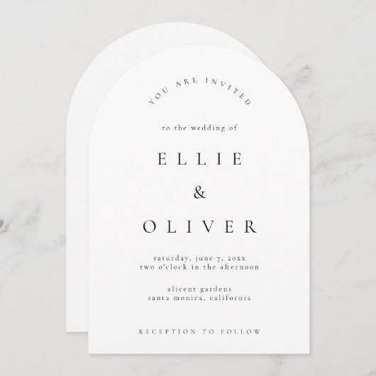 Invitation Arche Boho noir et blanc Mariage moderne (Devant / Derrière)
