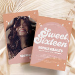 Invitation Arche Boho rose et orange & Photo Retro Sweet 16<br><div class="desc">Arche rose et orange Boho & Photo Retro Sweet 16 Invitation</div>