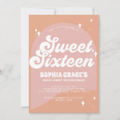 Invitation Arche Boho rose et orange & Photo Retro Sweet 16 (Devant)