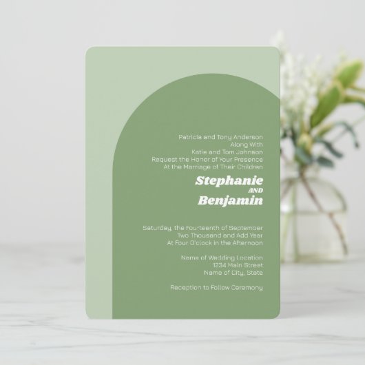 Invitation Arche Boho Vert Sage - Mariage minimal (Debout devant)