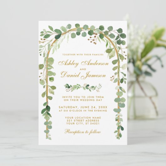 Invitation Arche Botanique Eucalyptus Green Mariage Gold Arch (Debout devant)