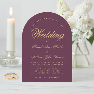 Invitation Arche couleur vin Mariage Simple Golden Calligraph