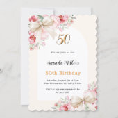 Invitation Arche d'anniversaire des arcs beige florales roses (Devant)