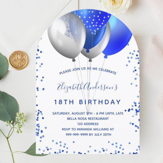 Invitation Arche d'anniversaire des ballons bleus royaux