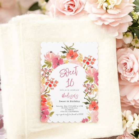 Invitation Arche d'aquarelle fleurie du jardin Boho Sweet 16