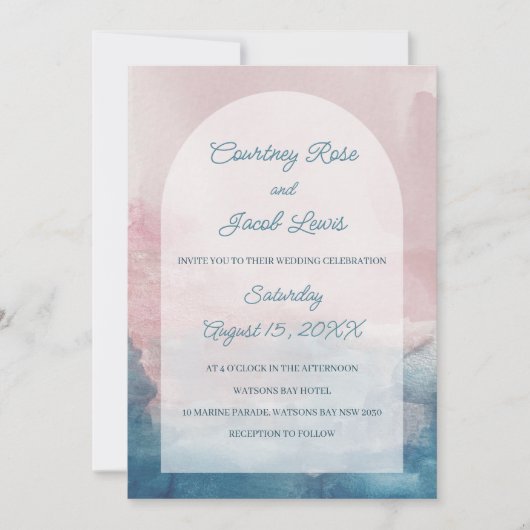 Invitation Arche d'aquarelle rose et bleu (Devant)