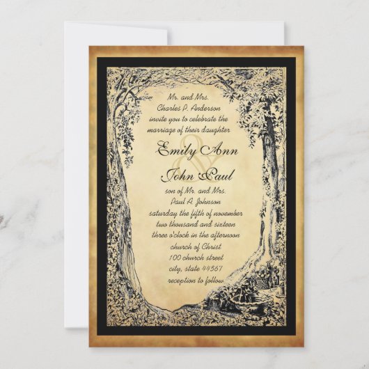 Invitation Arche d'Arbre de Forêt Enchantée en or Métallé (Devant)