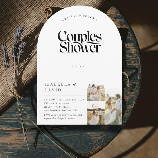 Invitation Arche de 3 photos rustique pour douche de couples 