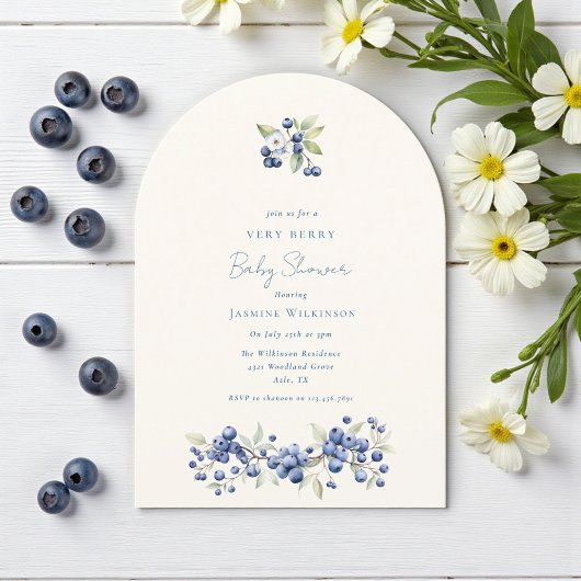 Invitation Arche de Baby shower de baies d'aquarelle bleue