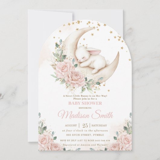 Invitation Arche de Baby shower floral rose-rose-doux (Devant)