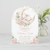 Invitation Arche de Baby shower floral rose-rose-doux (Debout devant)